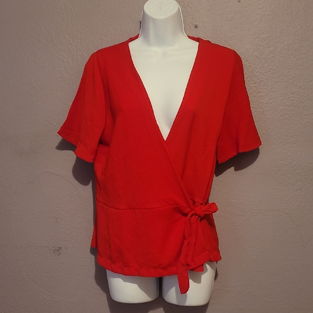 URBAN Romantics Vivid Red Wrap Blouse